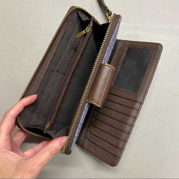 Fossil Wallet Wristlet Holds Money Credit Cards Coin Purse Blue Yellow - Picture 3 of 7